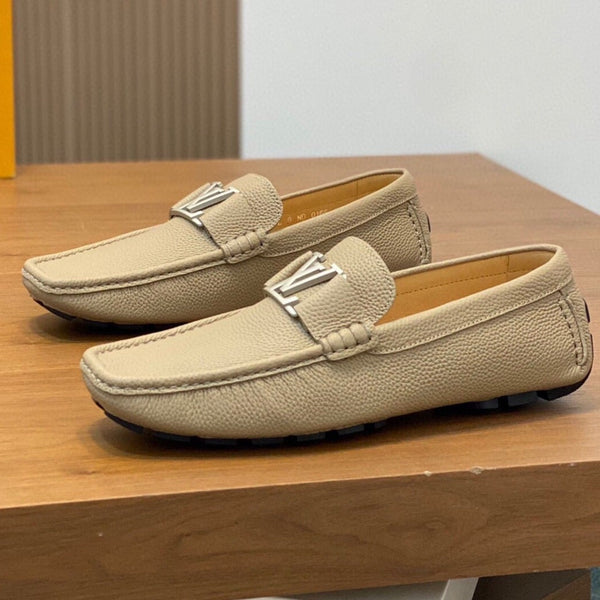 LV LOAFER IN DARK CREAM WRINKLE CALFSKIN WITH SILVER LOGO