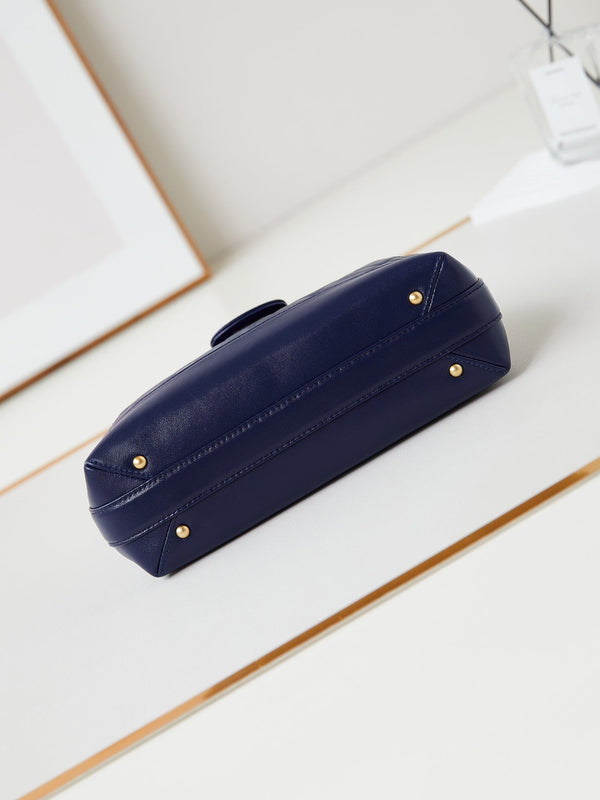 CC 24A Top Handle 23.5cm Night Blue Wax Leather Gold Hardware 238473