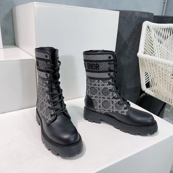CD Major Ankle Boots Black Grey Calfskin And Fabric Canvas