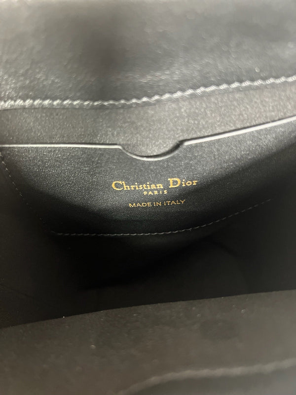 CD Montaigne Large Chain Bucket Bag Black Calfskin 336800