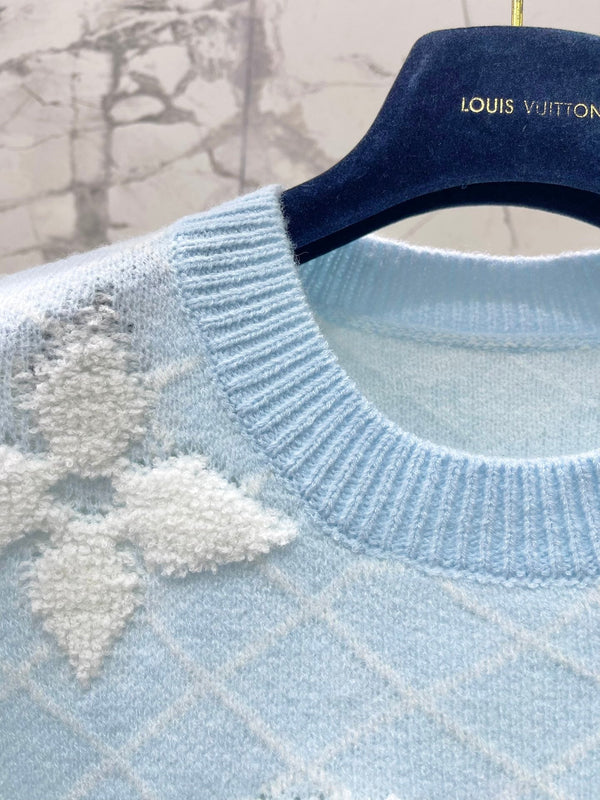 LV Flower T Shirt Light Blue Polyamide Wool