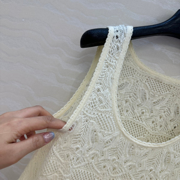 CD Hollow Vest Light Cream Cotton