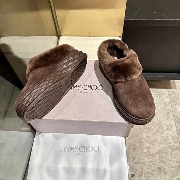 Jimmy Diamond Maxi Mules Coffee Suede Shearing 538897