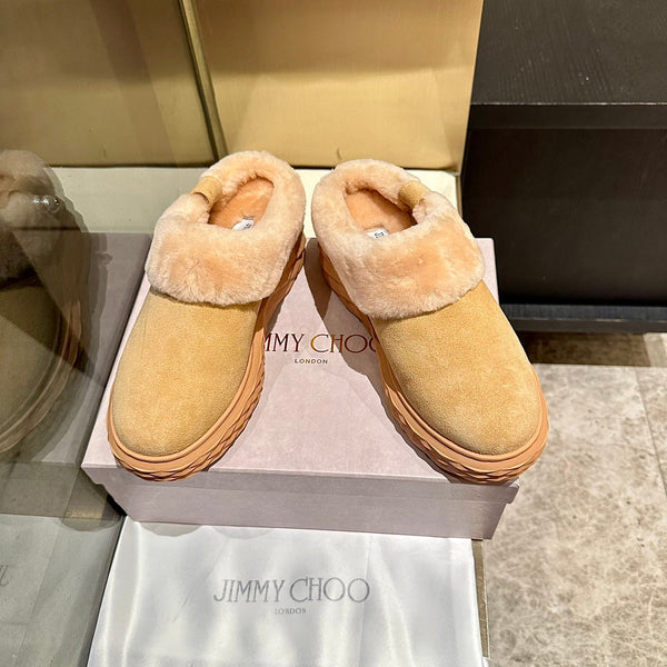 Jimmy Diamond Maxi Mules Beige Suede Shearing 538898