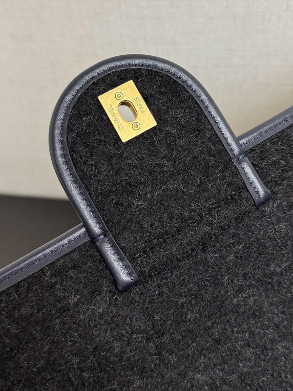 Chanel 2025 Maxi Flap Bag With Top Handle 56cm Black Wool Leather