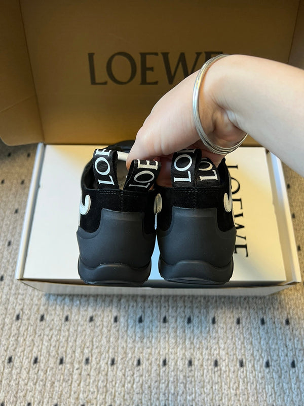 LOEW 26s Flow Sneaker Black White Suede Sheepskin 682760