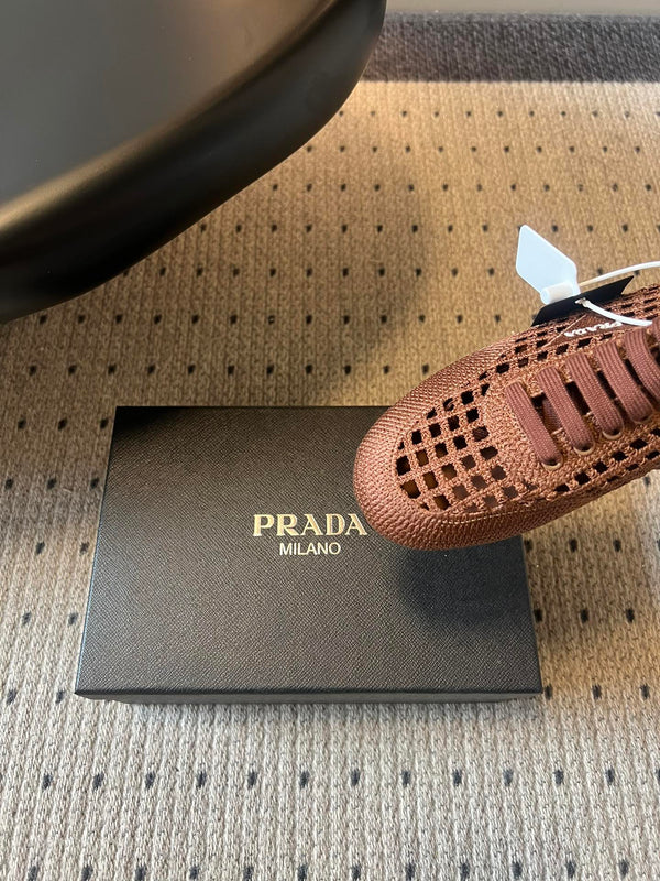 Prada 26s Collapse Sneakers Brown Crochet Laced 726980