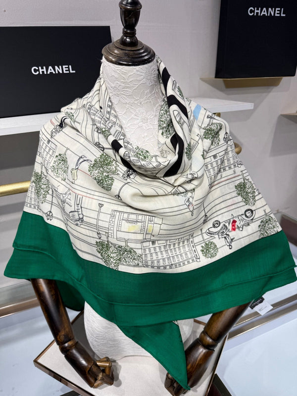 CC 2026 Landscape Motifs Scarf 140cm Cashmere Silk 218437