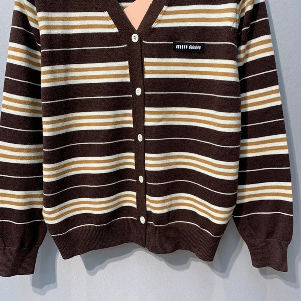 Miu 2026 Striped V-Neck Cardigan Nylon 421177