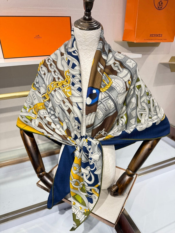 HM 2026 Cheval Heavy Metal Scarf 140cm Cashmere Silk