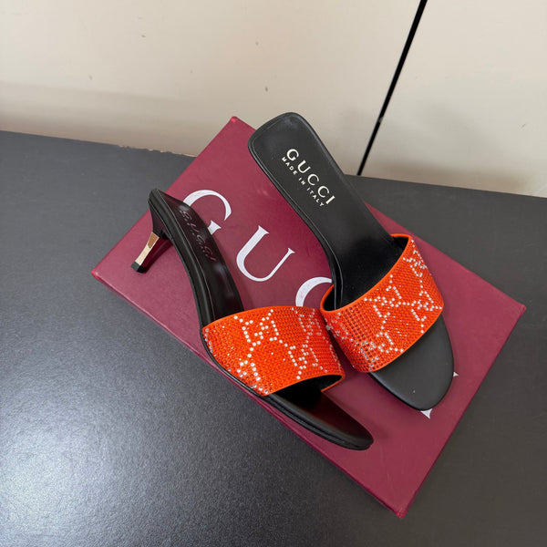 GG 26s Mule Sandals Crystal Orange Satin