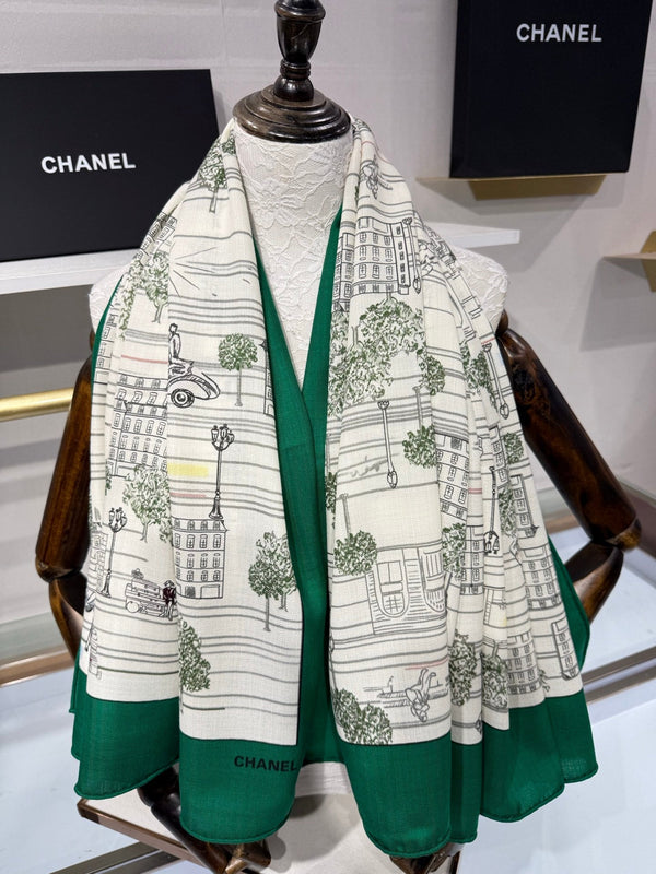 CC 2026 Landscape Motifs Scarf 140cm Cashmere Silk 218437