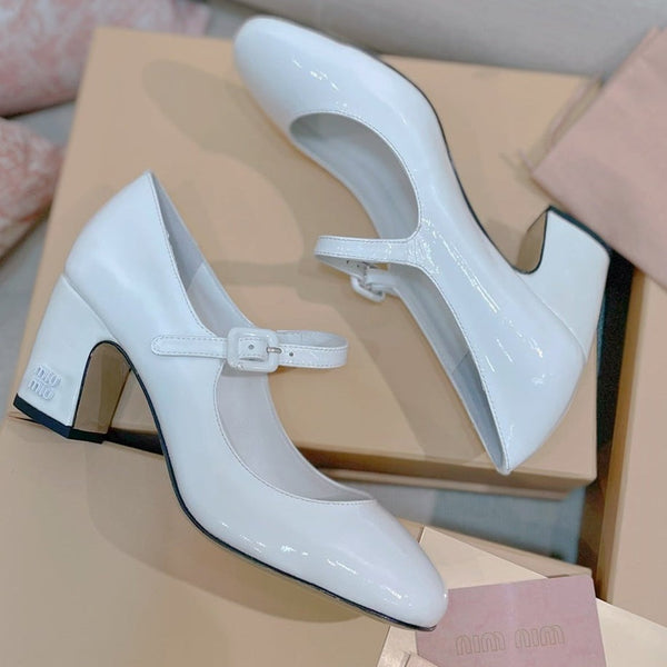 Miu 2026 Round-Toe Pumps 65mm Patent Leather Glitter 15550