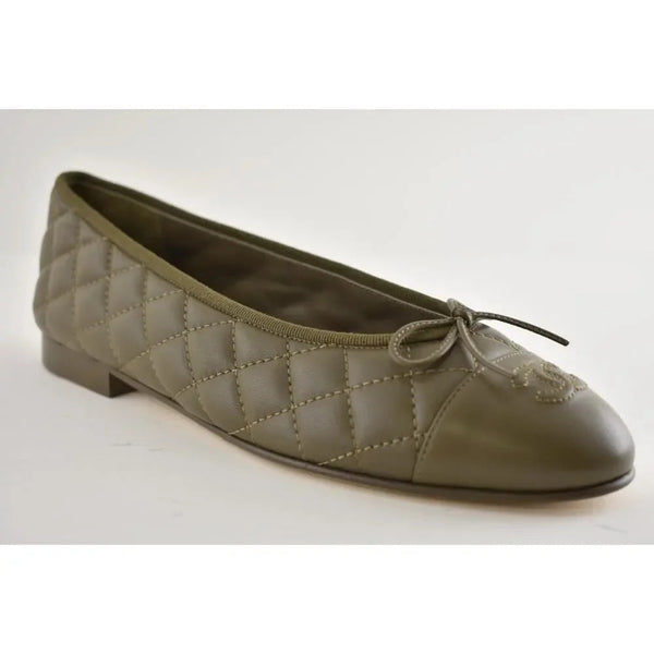 CC 2026 Quilted Ballet Flat Moss Green Leather