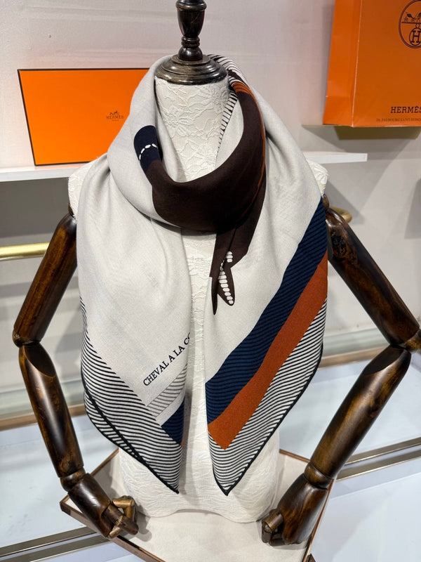 HM 2026 Cheval à la Couverture Spirale Square Scarf 140cm Cashmere Silk