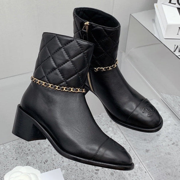 CC 2026 Quilted Chain Link Ankle Boots Leather 162183