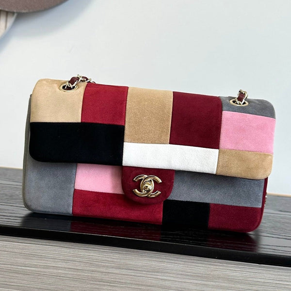 CC 2026 Flap Patchwork Bag 24.5cm Multicolors Suede Leather