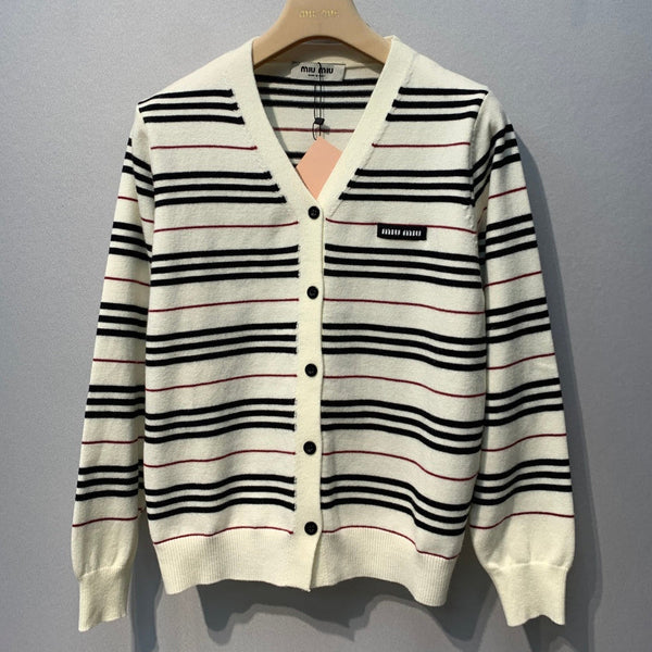 Miu 2026 Striped V-Neck Cardigan Nylon 421177