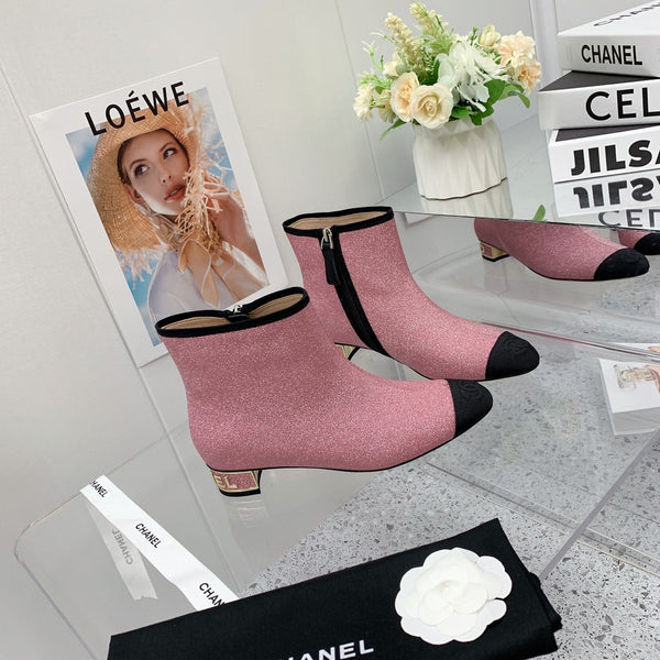 CC 2026 Cap-Toe Ankle Boots 30mm Glitter Fabric 162135