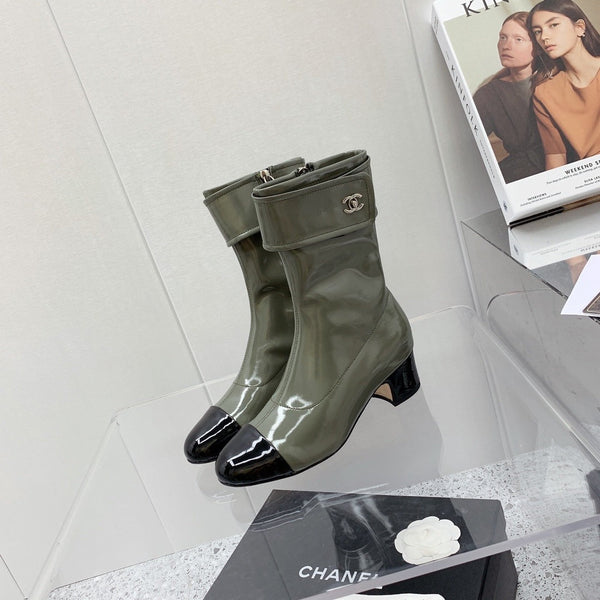 CC 2026 Cap Toe Ankle Boots 4.5CM Patent Leather 162178