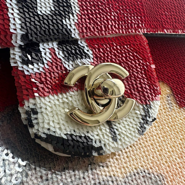CC 2026 Flap Bag 32cm Red Mix Colors Sequin Leather
