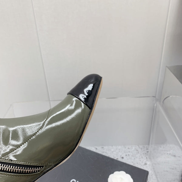 CC 2026 Cap Toe Ankle Boots 4.5CM Patent Leather 162178