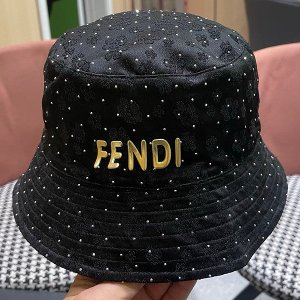 FF Rhinestone Embroidered Fabric Bucket Hat 491651