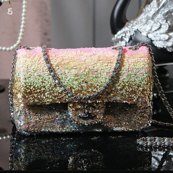CC 2026 Flap Bag 21cm Multicolors Sequin Leather
