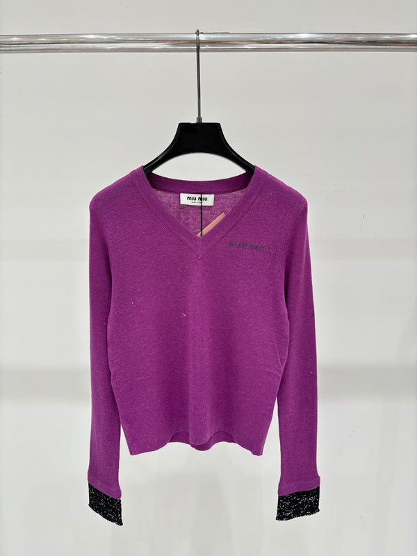 Miu 2026 Long-Sleeved V-neck Sweater Cashmere 431817