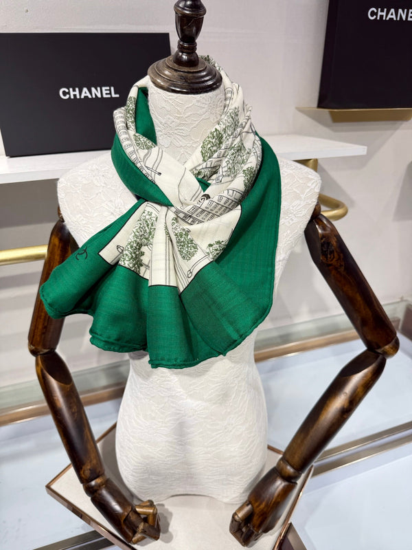 CC 2026 Landscape Motifs Scarf 140cm Cashmere Silk 218437