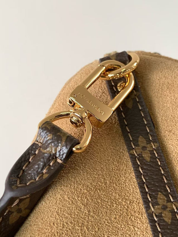 LV Express MM Bag 36cm Beige Suede Monogram Canvas GHW