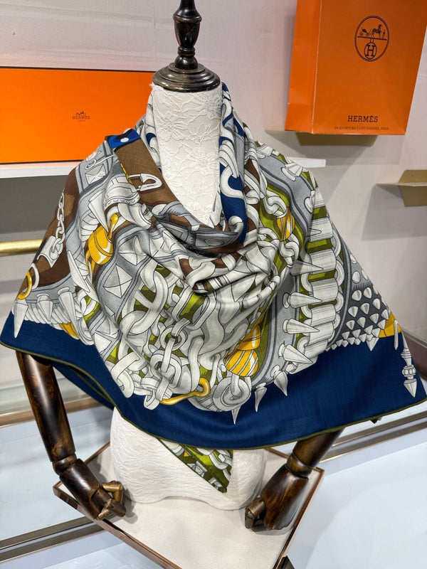HM 2026 Cheval Heavy Metal Scarf 140cm Cashmere Silk