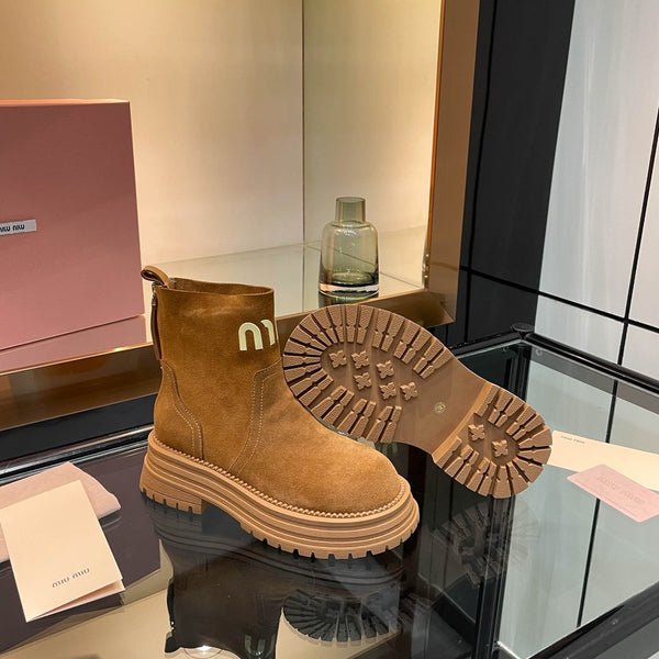 Miu 26s Logo Chunky Ankle Boots Suede