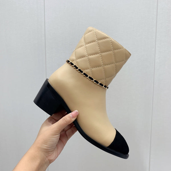 CC 2026 Quilted Chain Link Ankle Boots Leather 162183