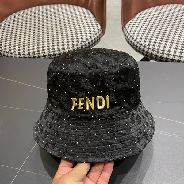 FF Rhinestone Embroidered Fabric Bucket Hat 491651