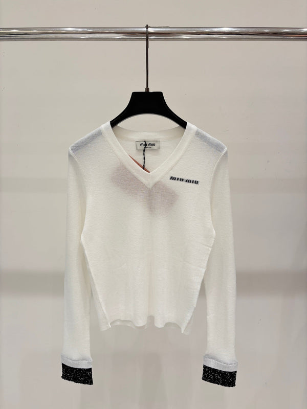 Miu 2026 Long-Sleeved V-neck Sweater Cashmere 431817