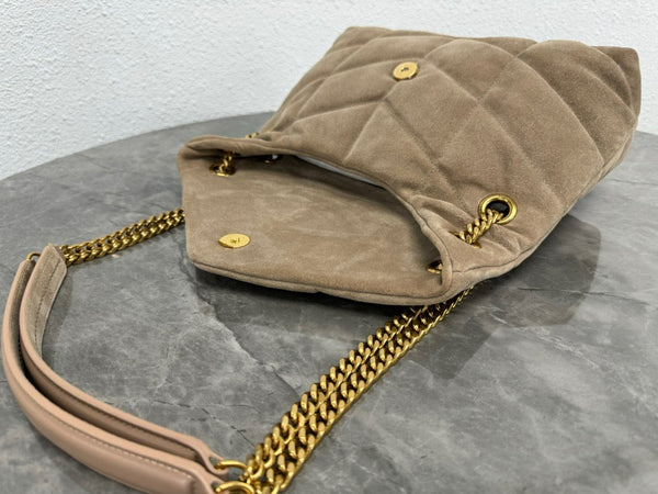 LOULOU PUFFER SMALL 29 LIGHT BROWN SUEDE GHW