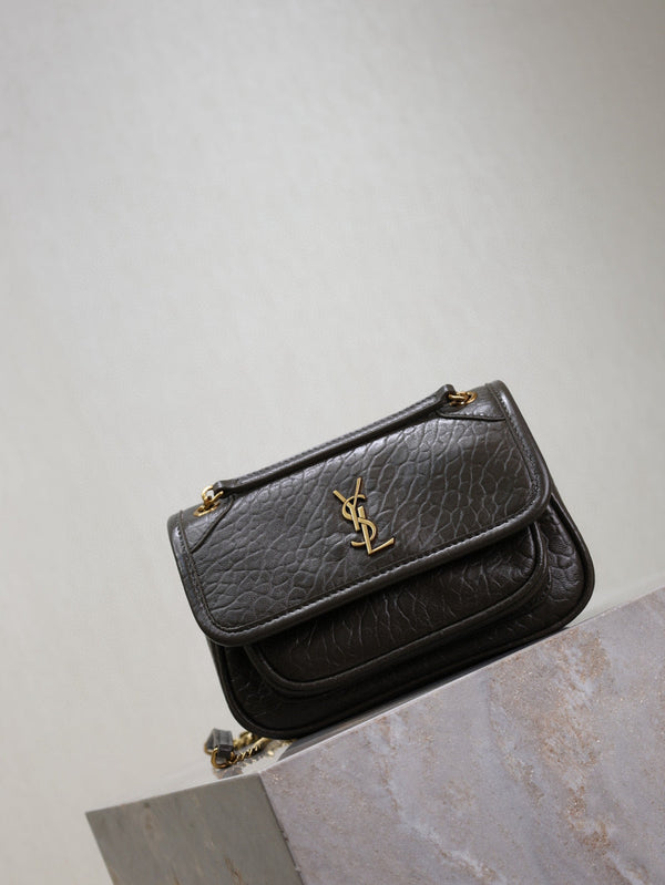 YSL Niki Bag 18cm Black Gold Sheepskin