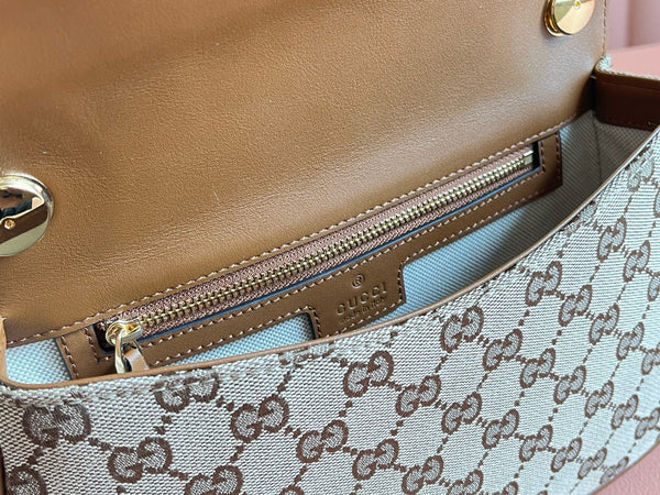 Gucci Blondie Medium 27cm Bag Brown Beige Leather Canvas