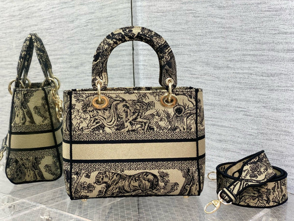 CD 24 Women Mini Lady D-lite Bag Brown Toile de Jouy Embroidery