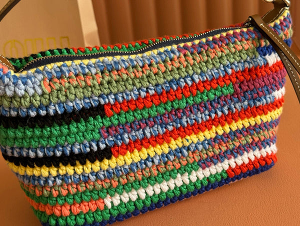 CROCHET TOTE BAG 25 IN MULTICOLORED WOVEN RAFFIA