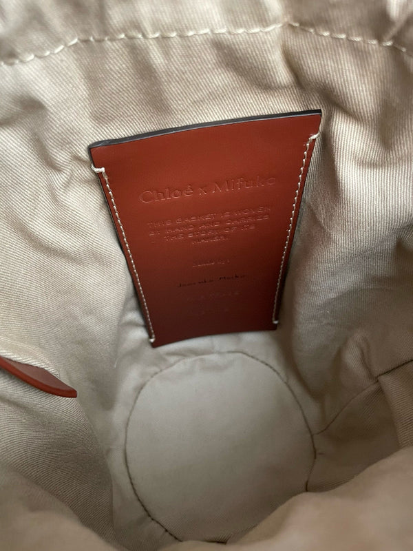 Chloe Small Woody Bucket Top Handle Bag 16cm Brown Linen And Calfskin