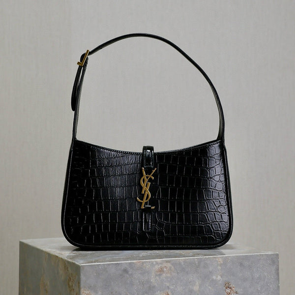 Le 5 a 7 Bag 25cm Black Crocodile Pattern Calfskin Ghw