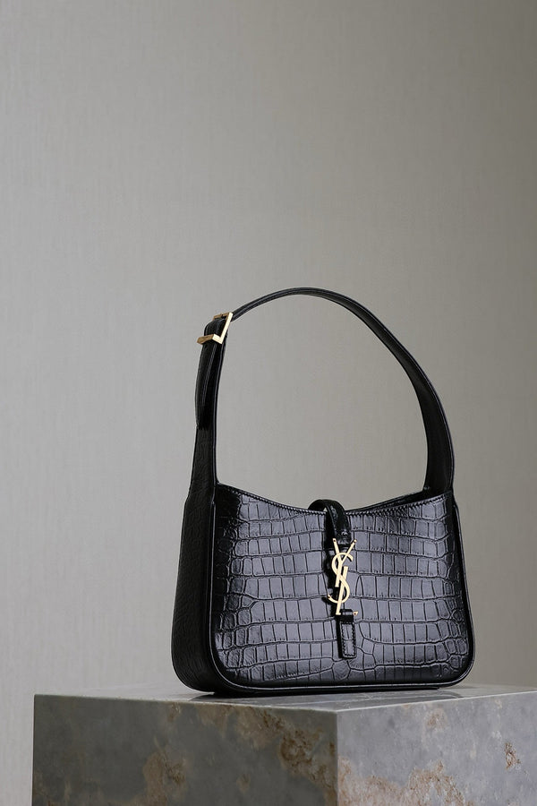 Le 5 a 7 Bag 25cm Black Crocodile Pattern Calfskin Ghw