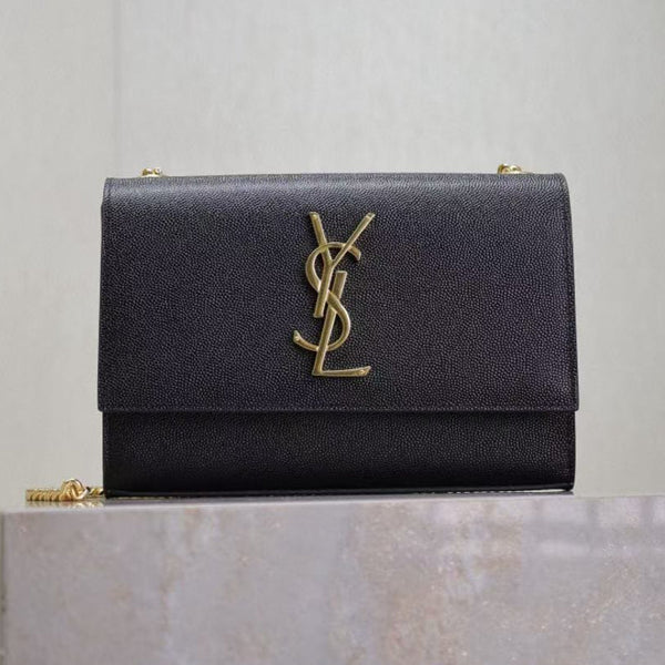 YSL Kate Small Chain Bag 20cm Black Gold Grained Calfskin