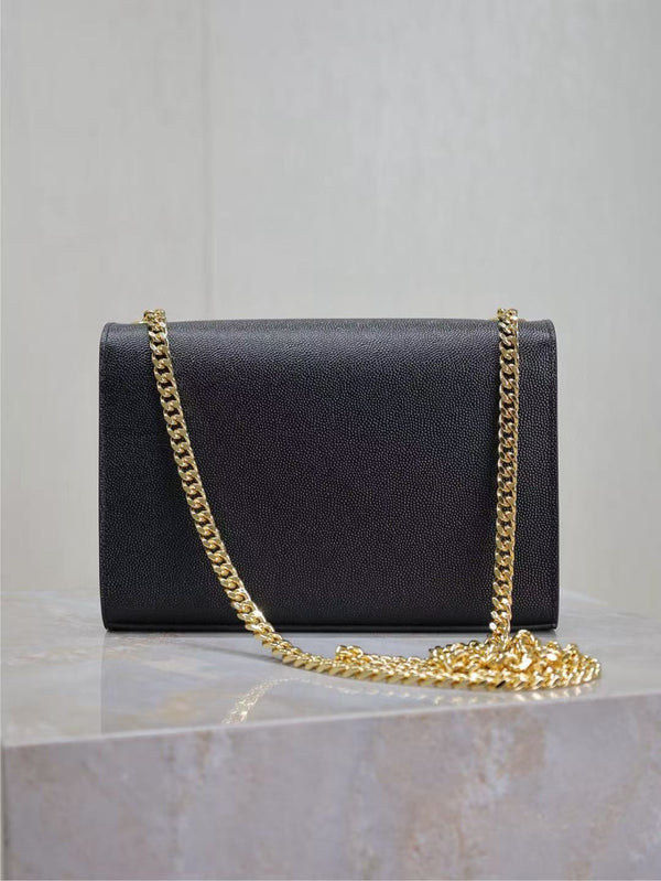 YSL Kate Small Chain Bag 20cm Black Gold Grained Calfskin