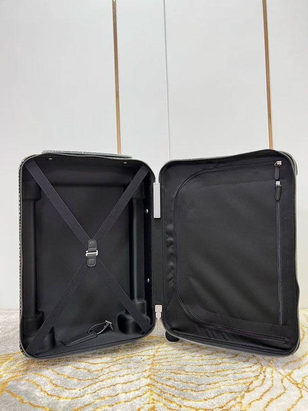 Louis Vuitton Horizon 55 Plaid Suitcase Gray Black Leather