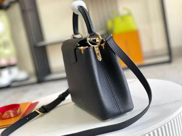 LV Capucines Handbag 27cm Black Gold Cowhide