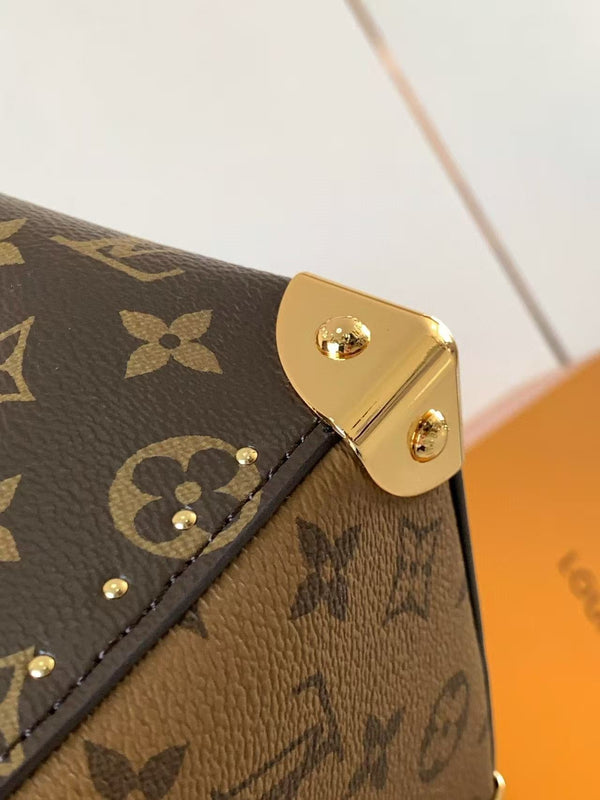 LV Speedy Trunk Bag 20cm Black Brown Cowhide Canvas