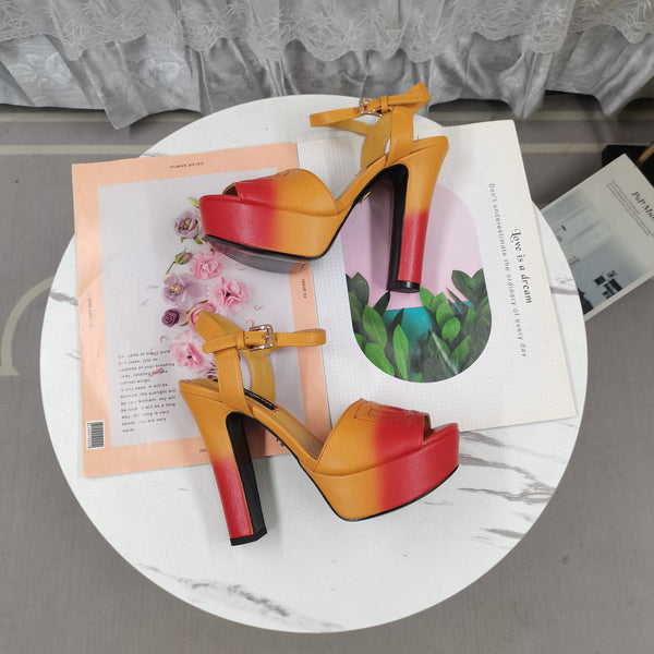 DG Platform Sandals 135mm High Heel Orange Red Cowhide